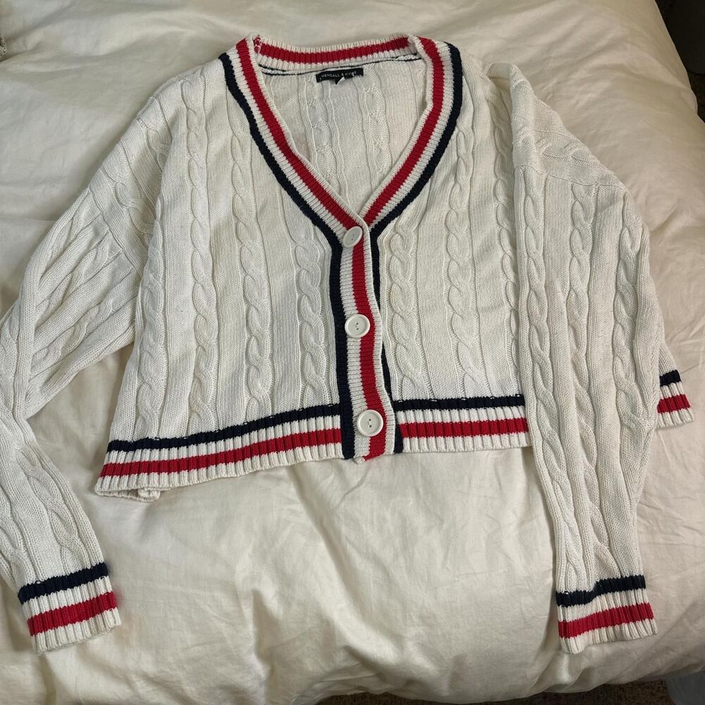 Pacsun Women's White and Red Cardigan